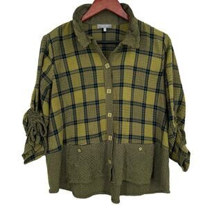 Habitat Sz XS Green Black Houndstooth Wearable Art to Wear Blouse Shirt Top